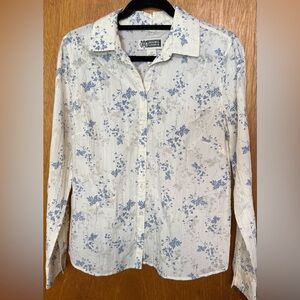Floral Print Blouse - Cream and Blue